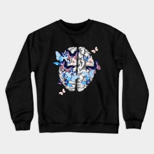 Brain human anatomy,blue butterflies,mental, watercolor Crewneck Sweatshirt